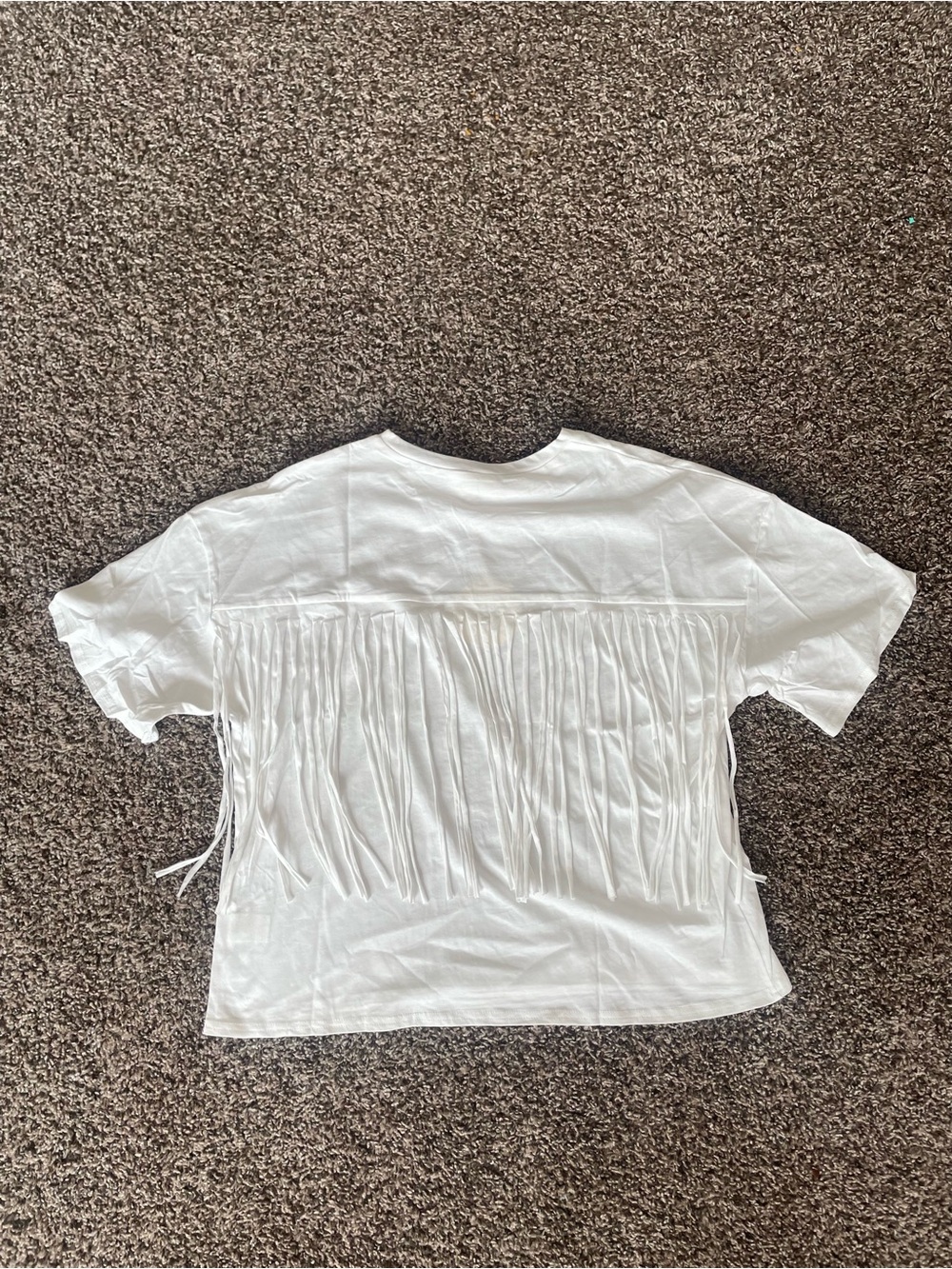 Women’s White Fringe Short Sleeve Tee